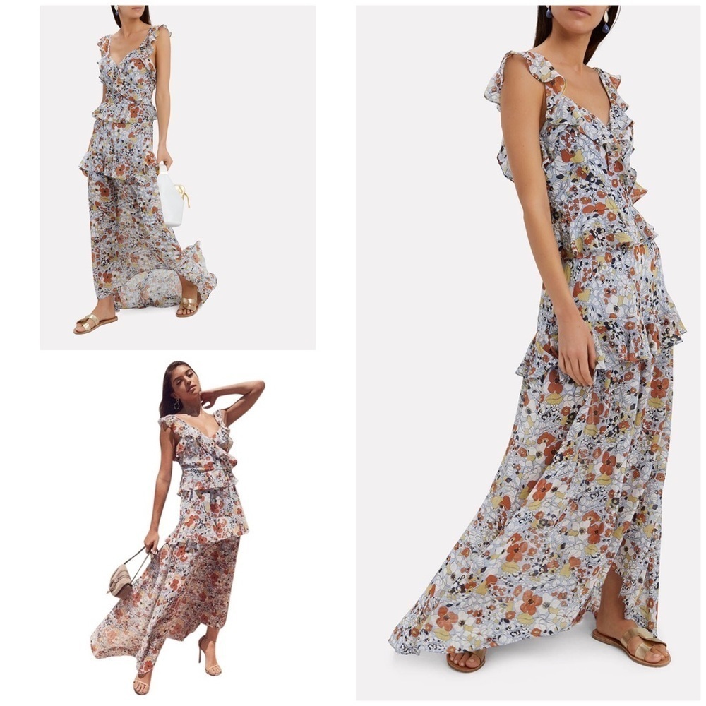 EUC ALEXIS Jewell Floral Ruffle V-neck Cocktail wedding Guest Maxi Dress XS​​​​​